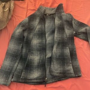 Navy plaid north face fleece jacket